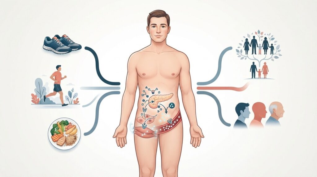 Alguns fatores de risco do diabetes tipo 2 podem ser modificados, enquanto idade e histórico familiar não podem ser alterados.