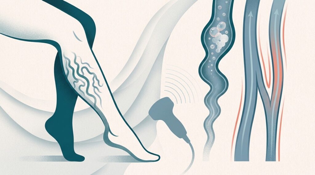 O tratamento com espuma busca fechar veias com refluxo selecionadas para que o sangue continue circulando por veias saudáveis.