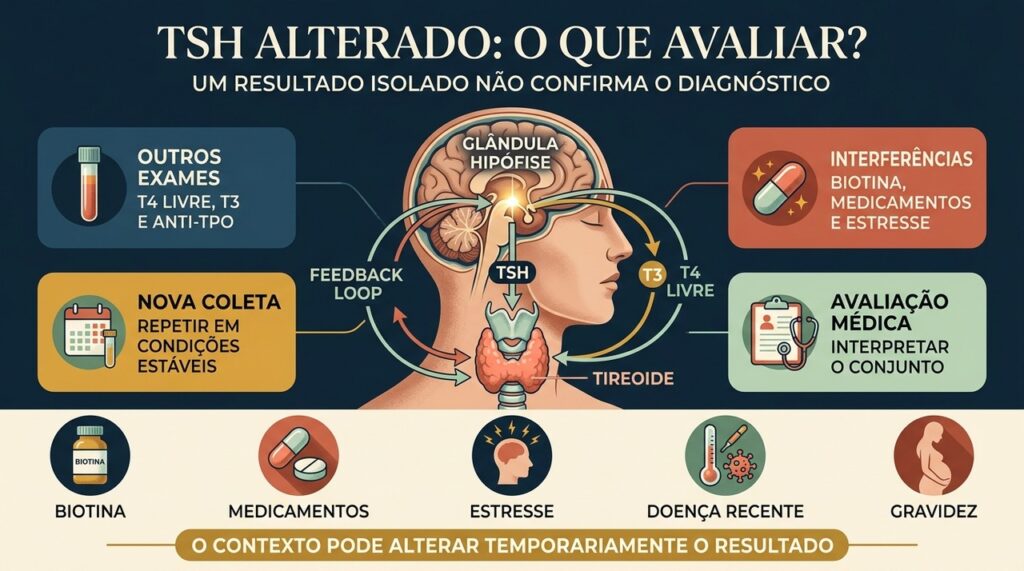 T4 livre, interferências e nova coleta ajudam a esclarecer alterações do TSH.