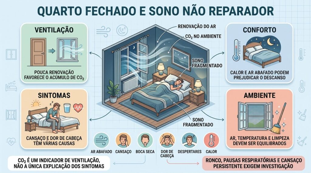 Ventilação, temperatura e qualidade do sono influenciam a sensação de descanso ao despertar.