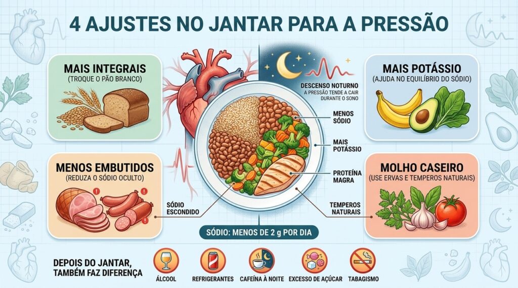 Integrais, potássio, menos embutidos e molhos caseiros tornam o jantar cardioprotetor.