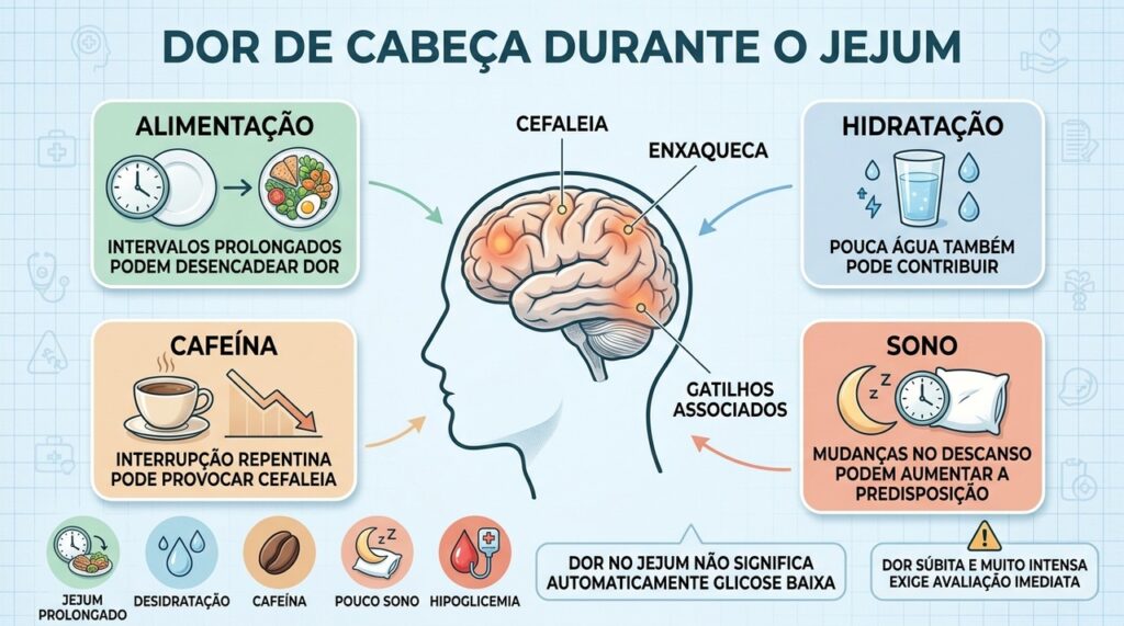 Alimentação, hidratação, cafeína e sono podem influenciar dores durante períodos de jejum.