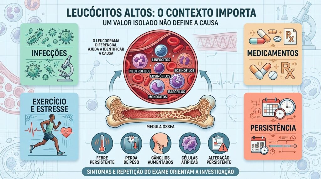 O leucograma diferencial ajuda a distinguir infecções, inflamações e alterações transitórias.