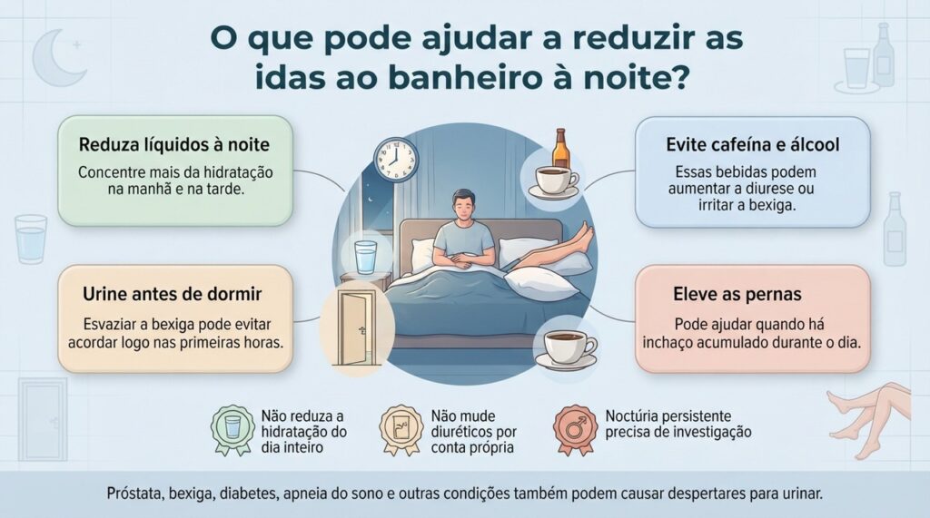 Hábitos simples podem ajudar em alguns casos, mas idas noturnas frequentes ao banheiro também podem ter causas que precisam de avaliação.