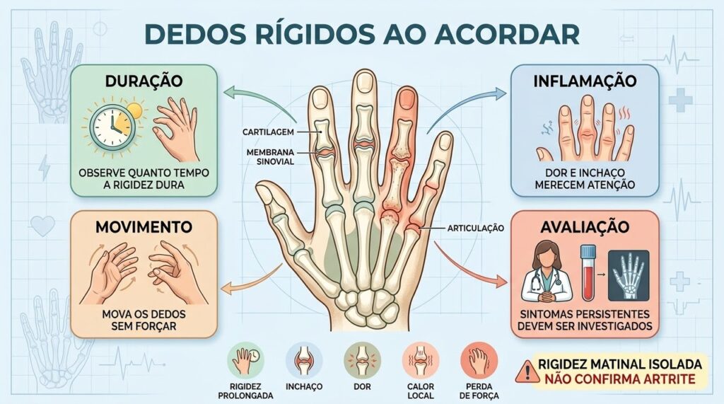 Duração, inchaço, dor e perda de força ajudam a avaliar a rigidez matinal.