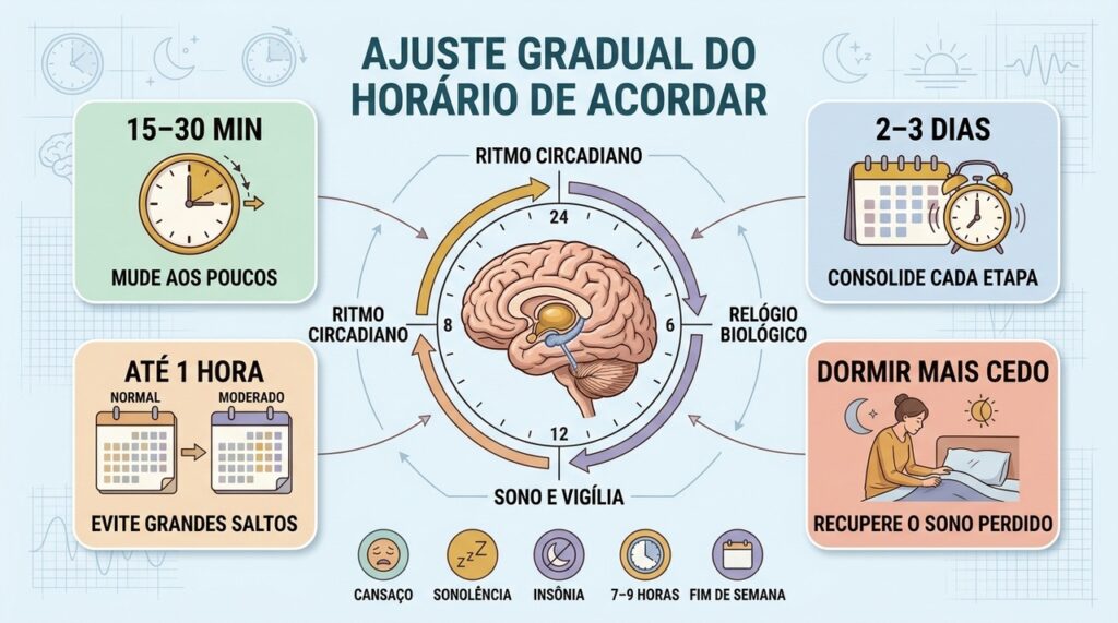 Mudanças graduais preservam o ritmo circadiano e ajudam a manter horas suficientes de descanso.
