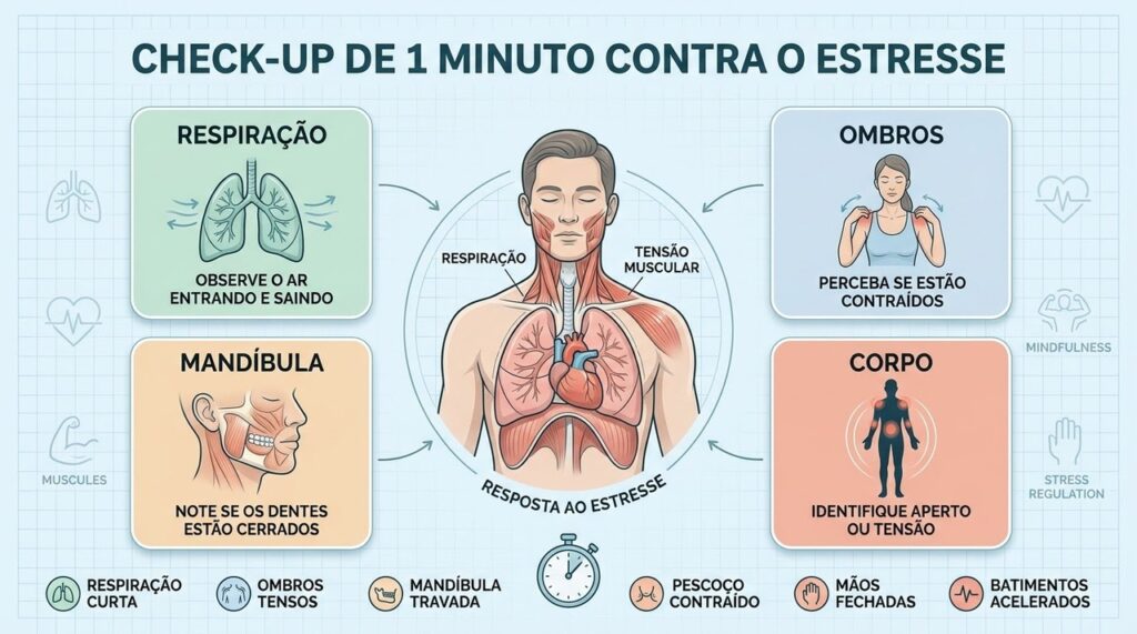 O check-up corporal identifica sinais de tensão e ajuda a interromper respostas automáticas.