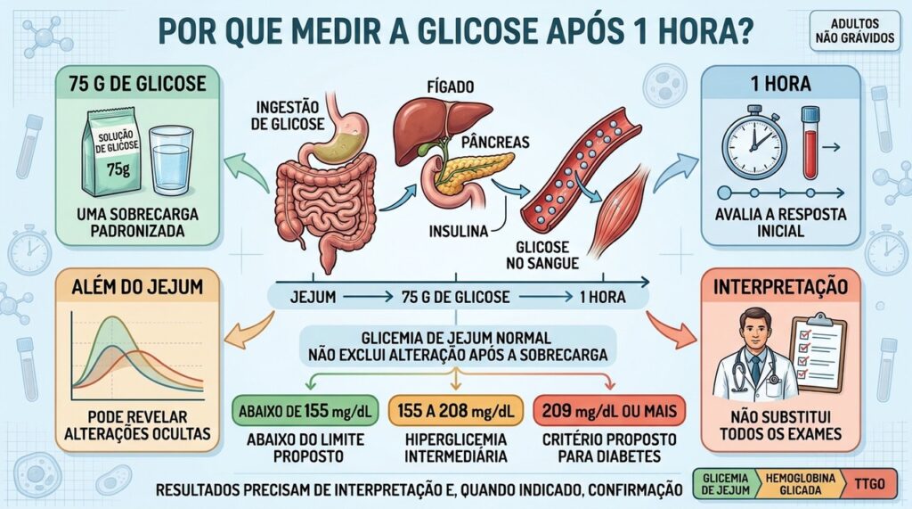 Jejum, 75 gramas de glicose e coleta cronometrada ajudam a avaliar o metabolismo.