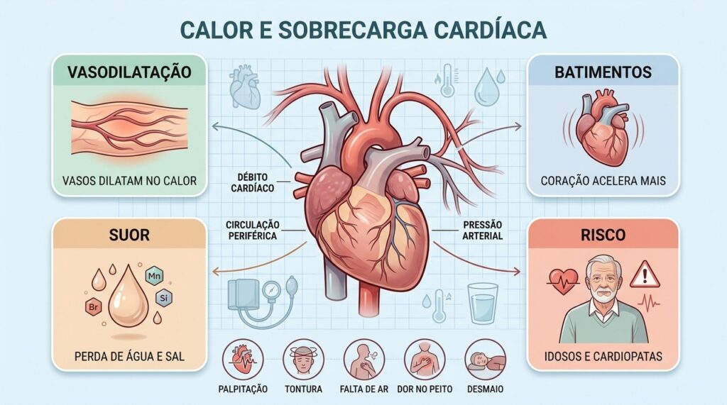 Calor dilata vasos, acelera batimentos e aumenta riscos para idosos e pessoas cardiopatas.