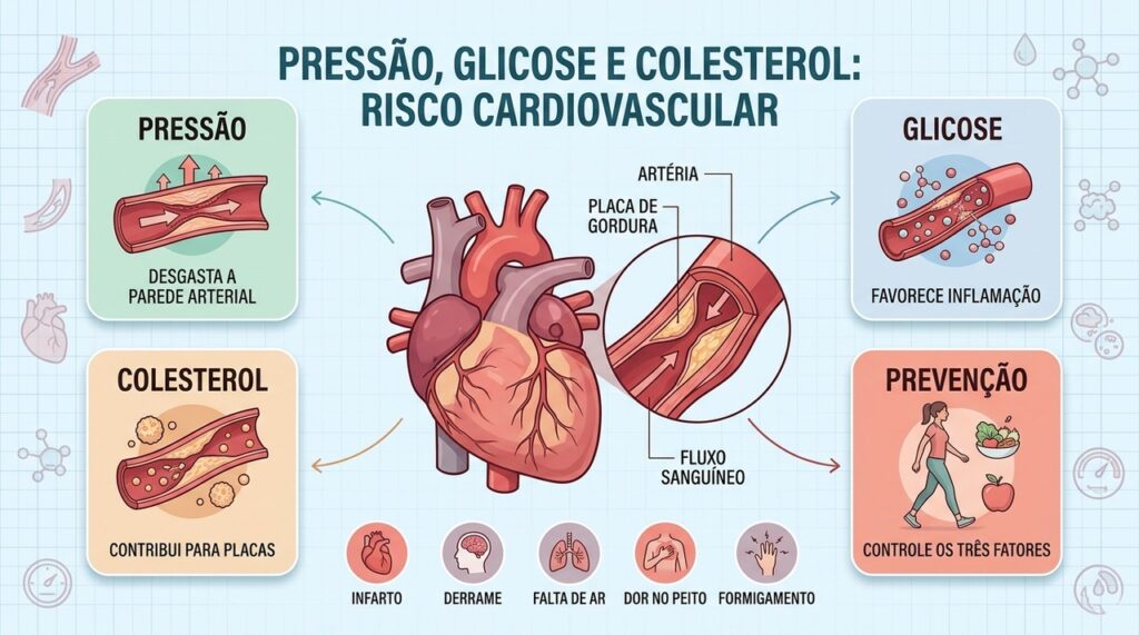 Controle conjunto de pressão, glicose e colesterol ajuda a proteger artérias e coração.