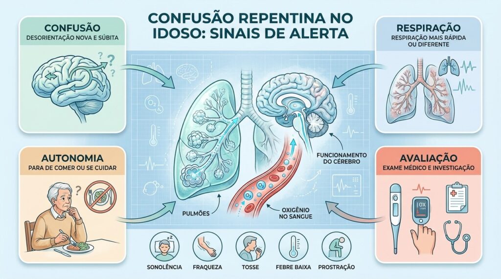 Mudanças rápidas de comportamento, autonomia e respiração justificam avaliação médica no idoso.