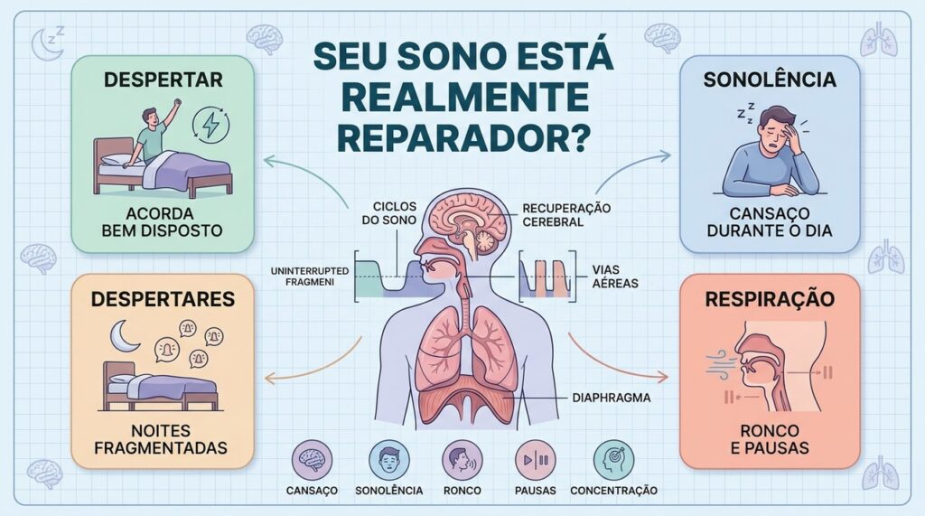 Energia ao acordar, despertares, ronco e sonolência ajudam a avaliar a qualidade do sono.