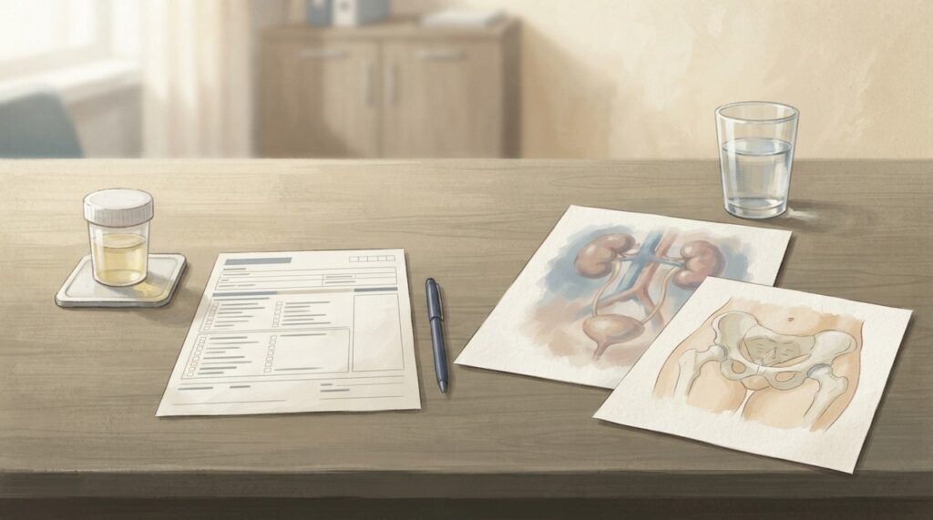 Exame de urina pode ajudar, mas corrimento, coceira, ressecamento ou exposição sexual de risco podem exigir outros testes.