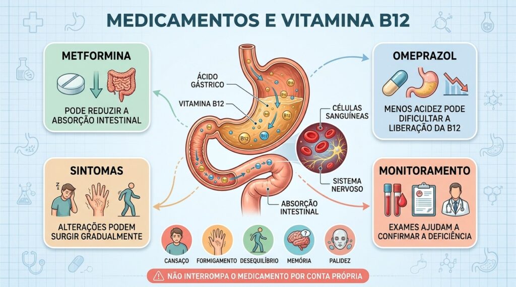 Metformina e omeprazol podem interferir em etapas diferentes da obtenção de B12.