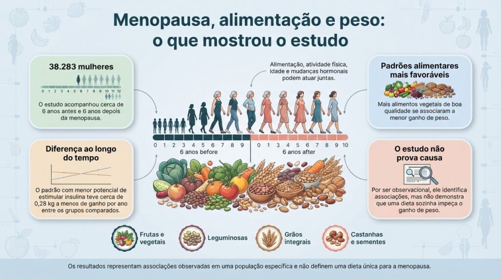 O estudo observacional sugere que a qualidade da alimentação continua relevante para o peso ao longo da transição da menopausa.