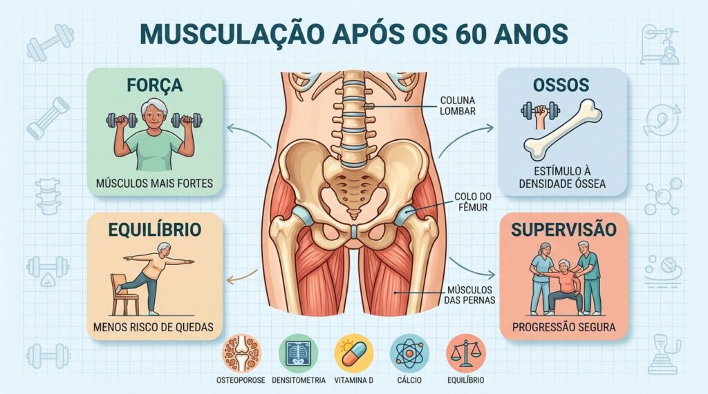 Força, equilíbrio, supervisão e estímulo ósseo tornam o treino mais seguro.