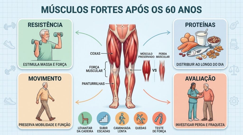 Resistência, proteínas, movimento e avaliação ajudam a combater a perda muscular.