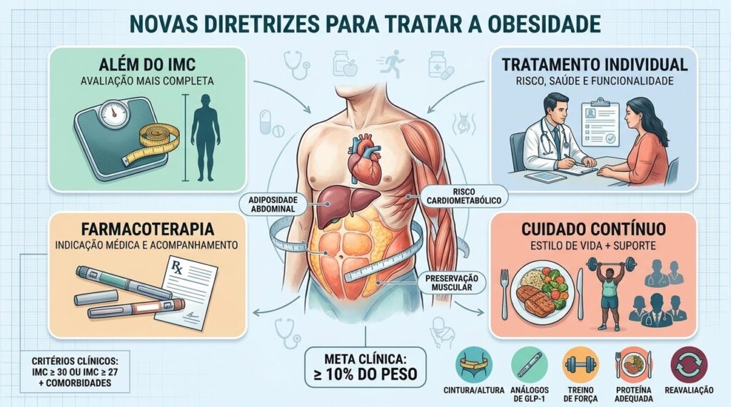 Diagnóstico ampliado, medicamentos, estilo de vida e acompanhamento orientam o novo tratamento da obesidade.