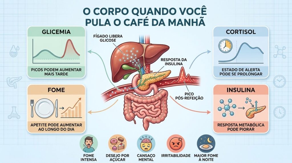 Glicemia, cortisol, insulina e apetite podem mudar sem a primeira refeição.
