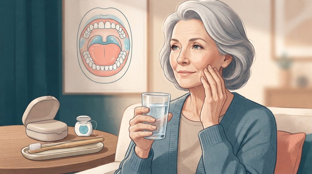 A redução da saliva e o cuidado com dentes, língua, gengivas e próteses podem influenciar o hálito na vida adulta.