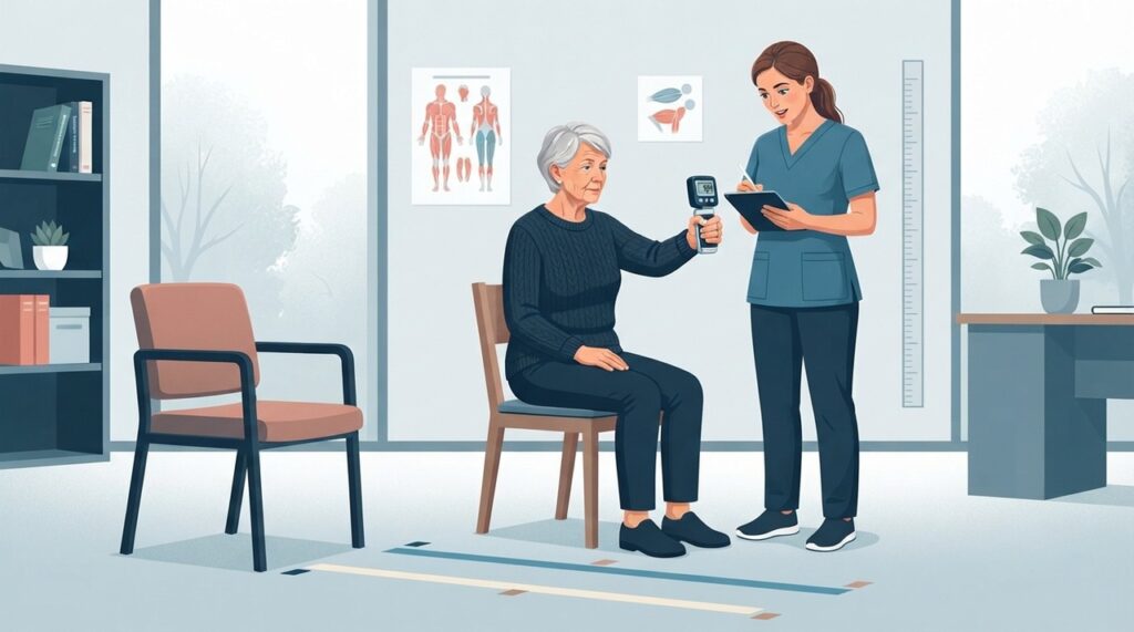 O diagnóstico de sarcopenia combina testes de força, quantidade de músculo e desempenho físico.