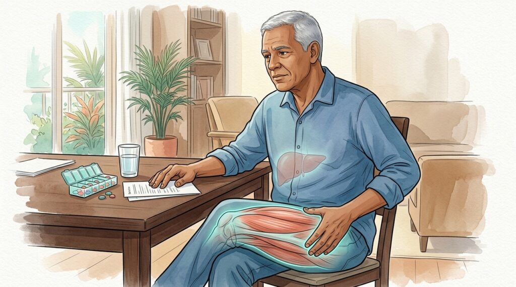Dor muscular persistente durante o uso de sinvastatina merece avaliação, sobretudo após mudanças na medicação.
