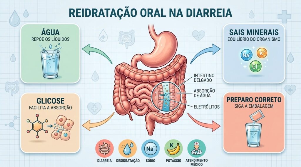 Água, glicose e eletrólitos trabalham juntos para restaurar a hidratação com segurança.