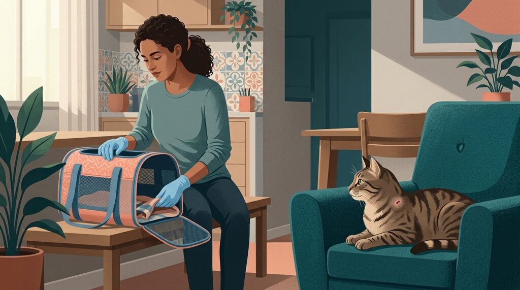 Luvas, higiene das mãos e avaliação veterinária ajudam a reduzir o risco ao cuidar de um gato com suspeita de esporotricose.