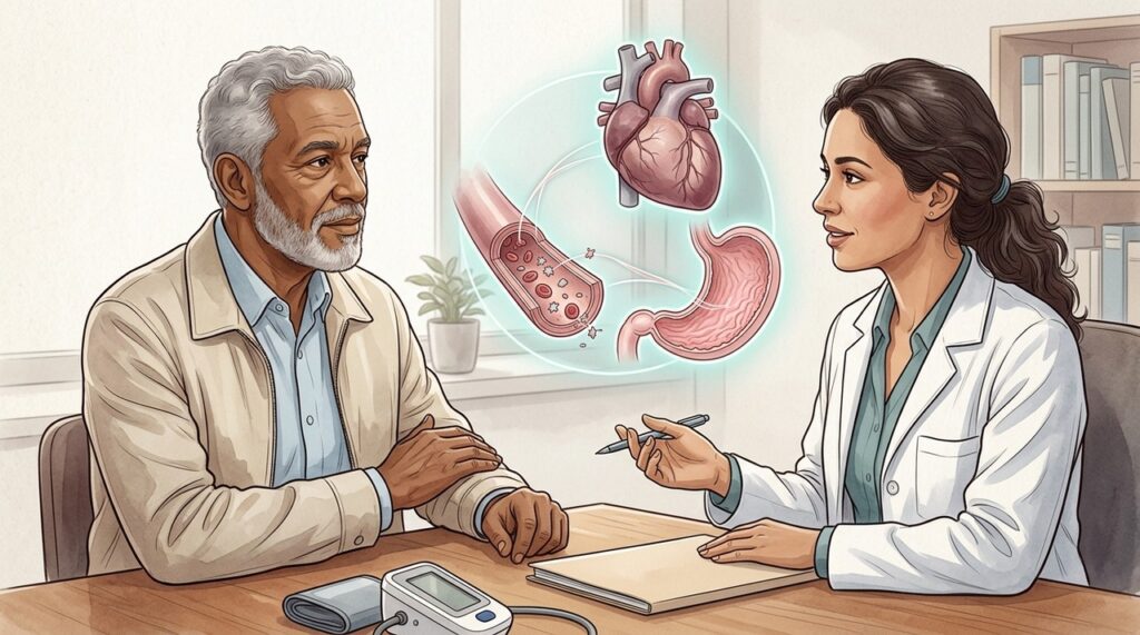 O histórico cardiovascular e os medicamentos em uso ajudam a orientar decisões seguras sobre aspirina.