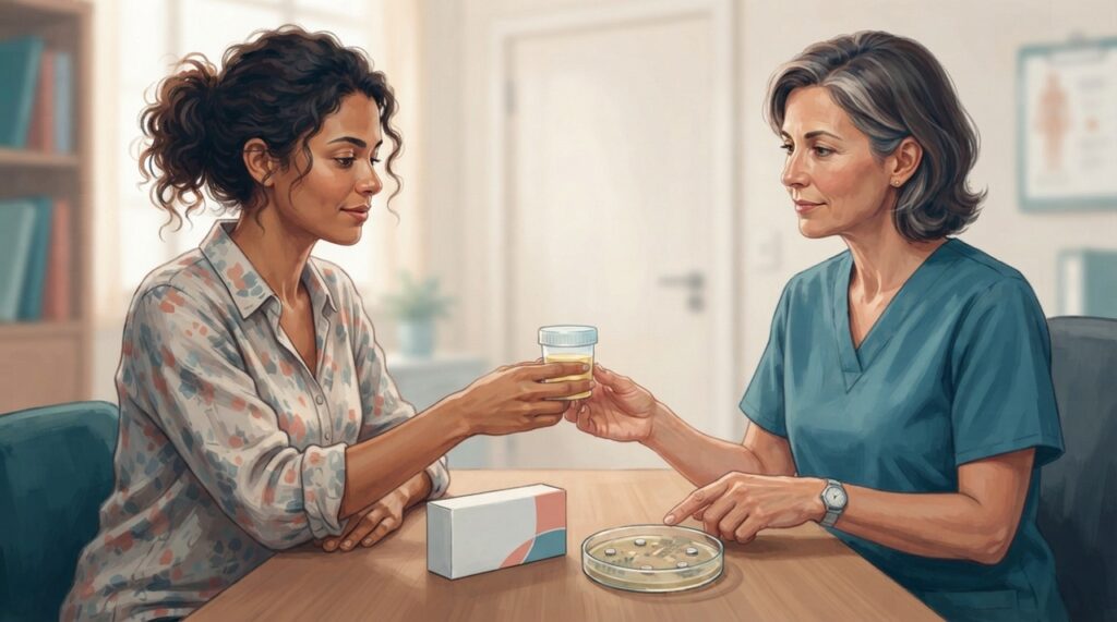 Urocultura e antibiograma ajudam a descobrir qual bactéria está causando a infecção e quais antibióticos podem funcionar.