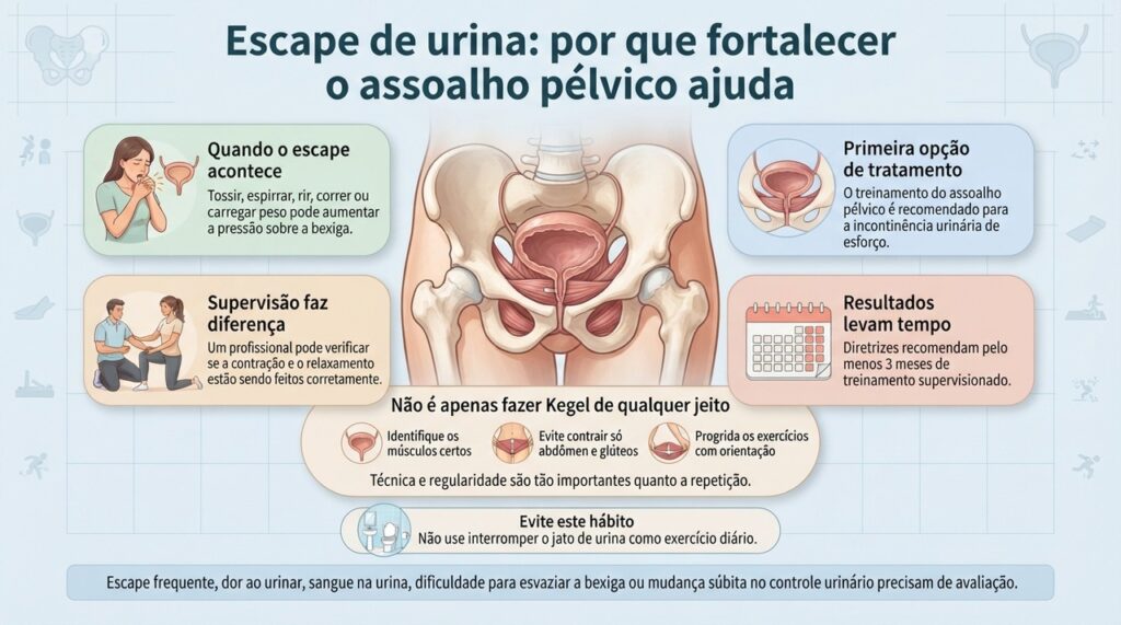 Exercícios do assoalho pélvico podem melhorar a incontinência de esforço em diferentes idades, especialmente quando feitos com técnica e acompanhamento adequados.