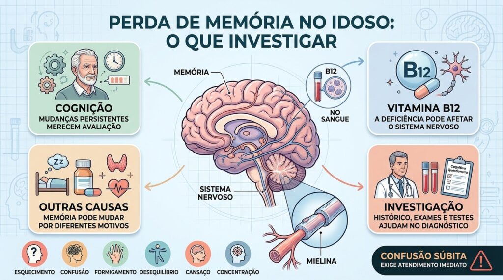Memória, B12, medicamentos, sono e outras condições devem integrar a investigação clínica.