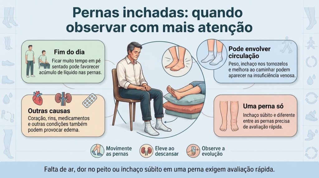 Inchaço nas pernas no fim do dia nem sempre é cansaço, pode envolver circulação e outros fatores