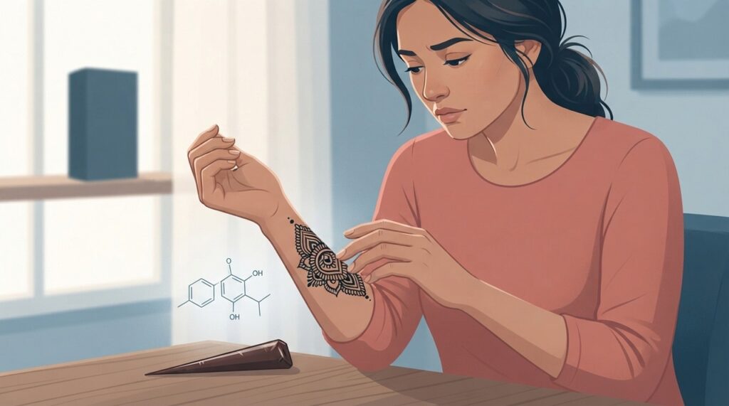 A henna preta pode conter PPD, substância capaz de sensibilizar a pele e provocar alergia em algumas pessoas.
