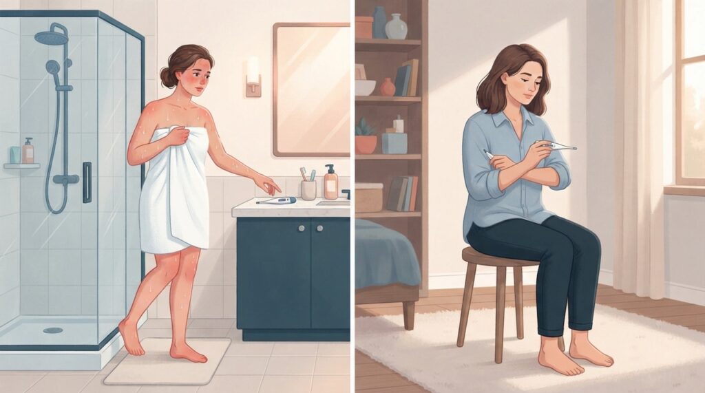 Medir a temperatura logo após banho quente ou exercício pode alterar a leitura.