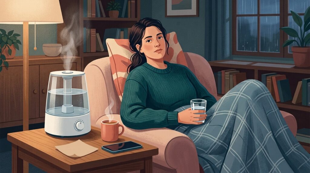 Umidificar o ambiente, beber líquidos e poupar a voz podem tornar a garganta menos irritada enquanto o quadro melhora.