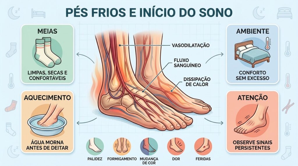 Meias, ambiente e aquecimento ajudam, enquanto sinais persistentes merecem avaliação médica.
