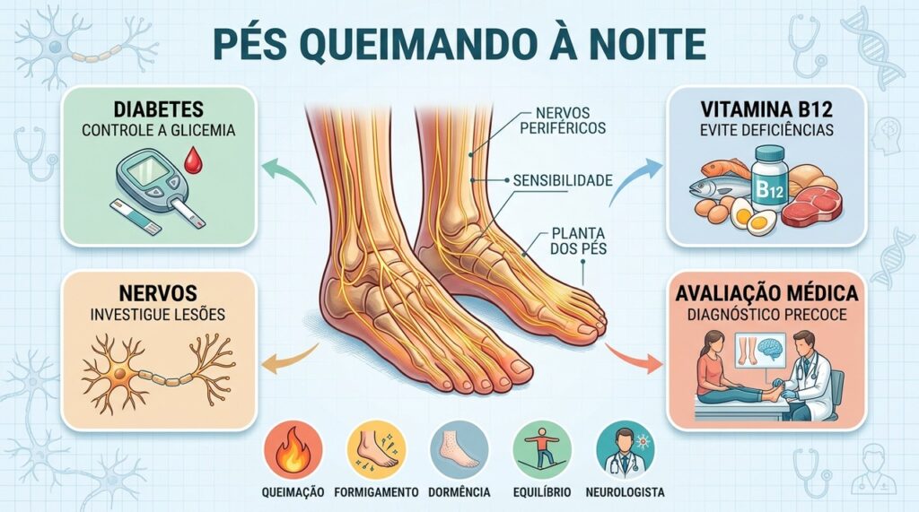 Diabetes, deficiência de vitamina B12 e lesões nervosas estão entre as principais causas.