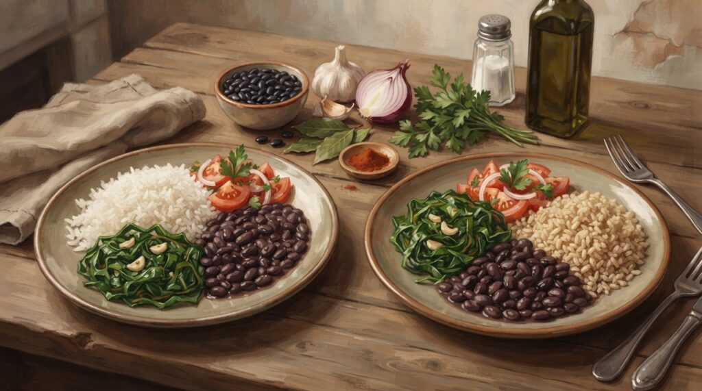 Variar o arroz, usar mais vegetais e temperar com ervas e especiarias são formas simples de melhorar a refeição.