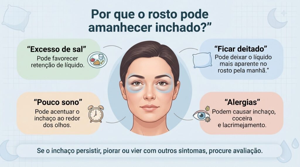 O inchaço leve ao acordar pode ser passageiro, mas persistência e outros sintomas merecem investigação.
