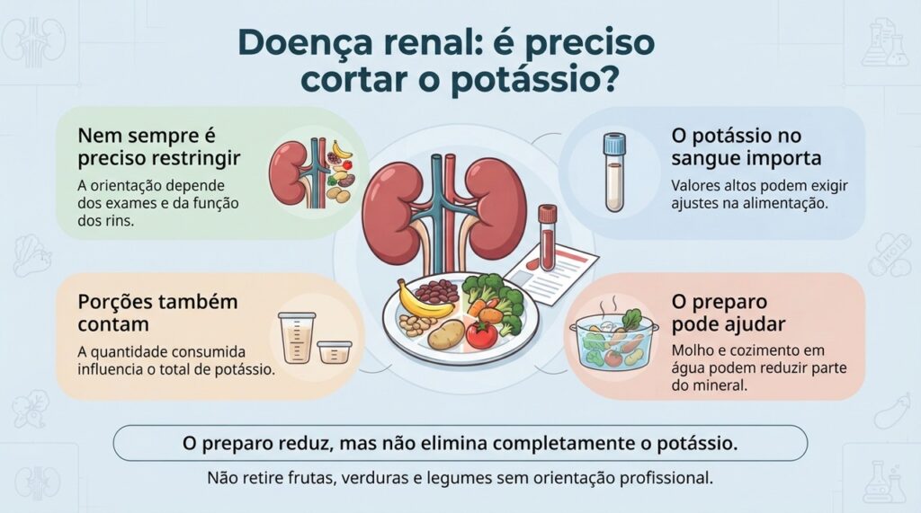 O consumo de potássio na doença renal deve ser ajustado de acordo com exames, função dos rins, medicamentos e tratamento.