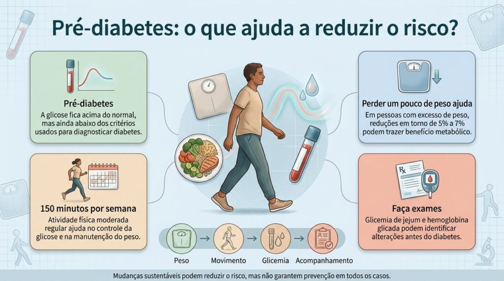 Controle do peso, atividade física e exames de glicose ajudam a agir cedo diante da pré-diabetes.