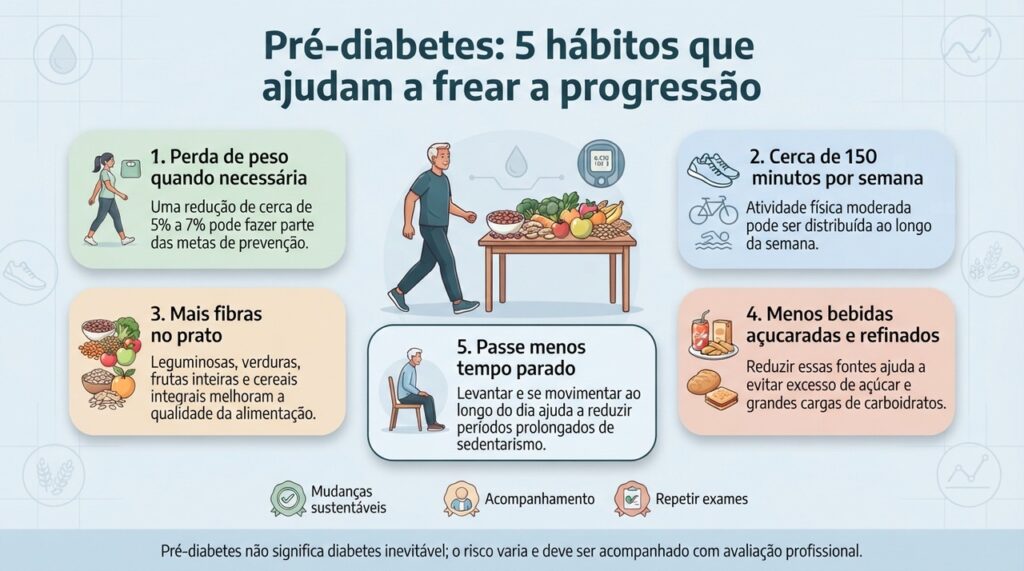 Estudos mostram que mudanças intensivas no estilo de vida podem reduzir de forma importante a progressão do pré-diabetes para diabetes tipo 2.