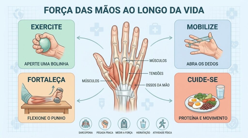 O que faz a força das mãos diminuir com os anos, e 3 movimentos para firmar a pegada