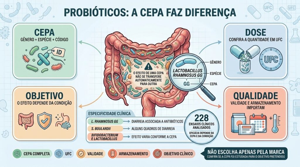 Cepa, UFC, indicação e conservação determinam se o probiótico faz sentido.