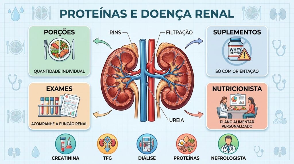 Porções, exames e orientação profissional equilibram o consumo de proteínas com segurança.