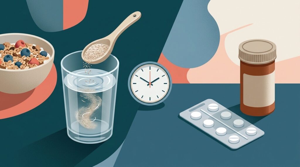 O psyllium deve ser tomado com bastante líquido e pode exigir intervalo em relação a alguns medicamentos.