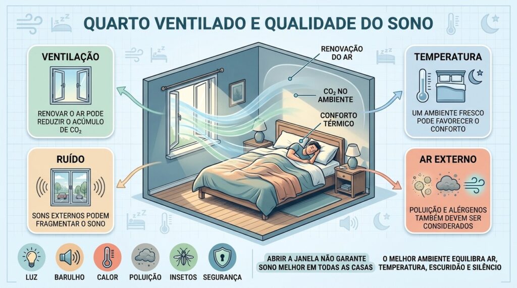 Ventilação, temperatura, silêncio e qualidade do ar ajudam a moldar o sono.