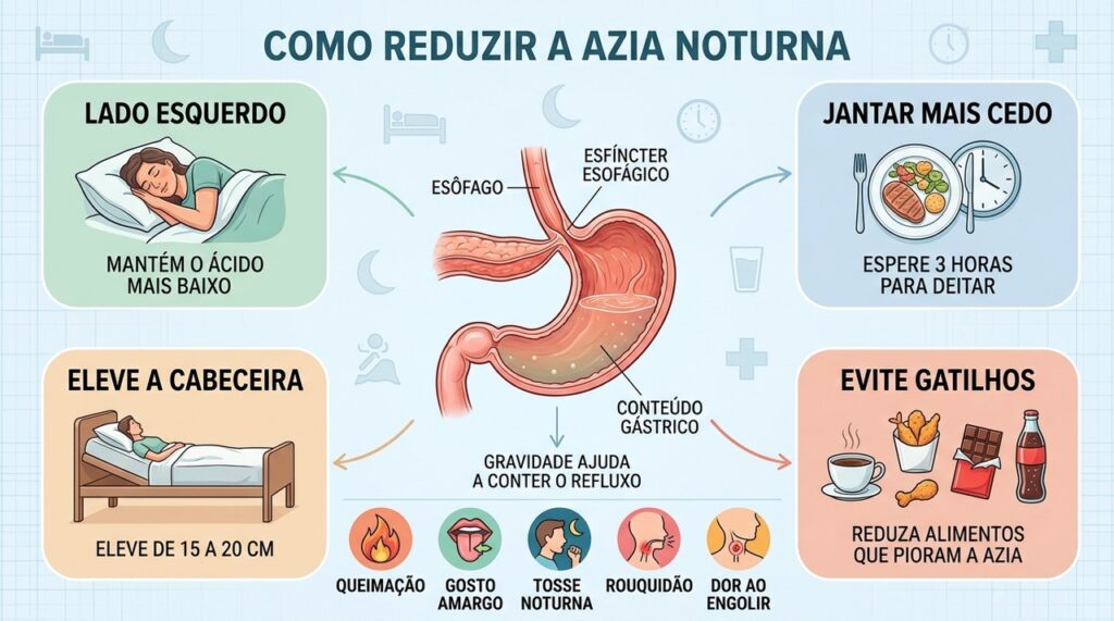 Posição ao dormir, jantar antecipado e cabeceira elevada ajudam a controlar o refluxo.
