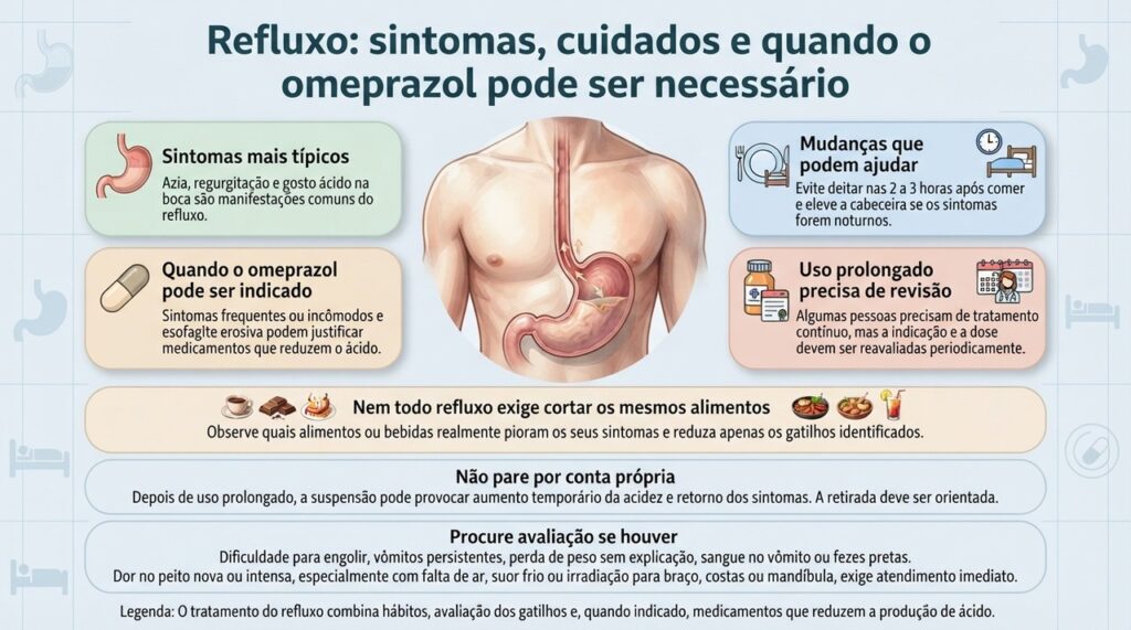 O tratamento do refluxo combina hábitos, avaliação dos gatilhos e, quando indicado, medicamentos que reduzem a produção de ácido.